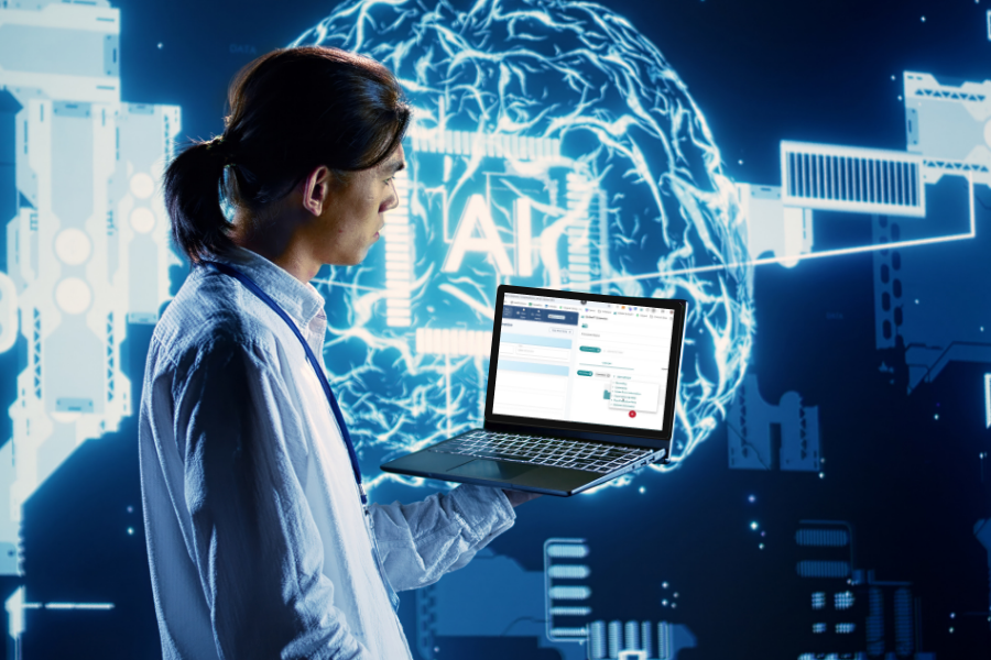 ScribePT ambient AI integration within a modern EMR platform, demonstrating automated clinical documentation, secure healthcare data processing, interoperability, and workflow optimization for rehabilitation therapy providers.